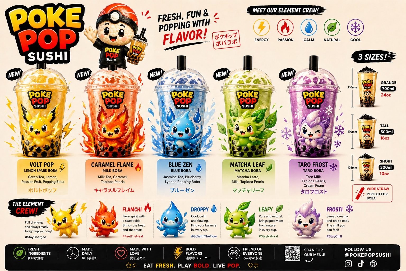 Poke Pop Sushi boba drinks line