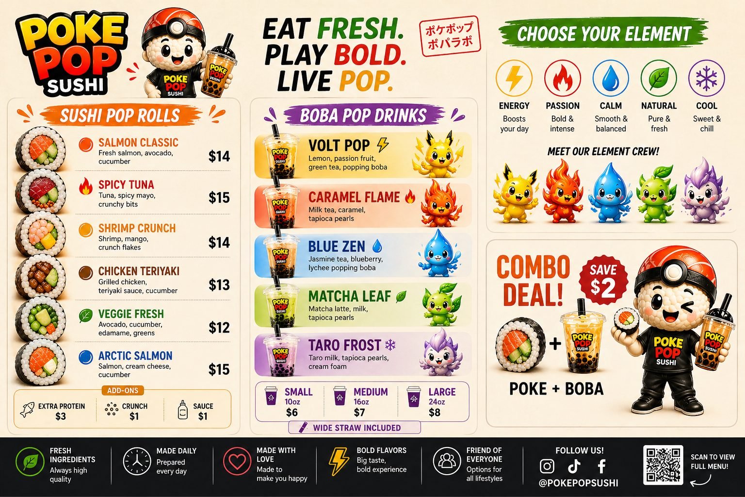 Poke Pop Sushi menu design